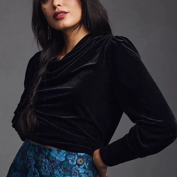 Anthropologie BTFL-life Velvet Velour Pullover Blouse Black Sz XL Dark Feminine - Picture 12 of 12